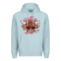 Blue Mist cow with flowers and butterflies Premium Hoodie - MaliasSmallBusiness