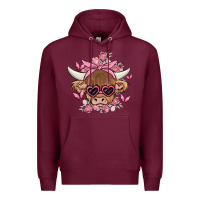 Burgundy cow with flowers and butterflies Premium Hoodie - MaliasSmallBusiness