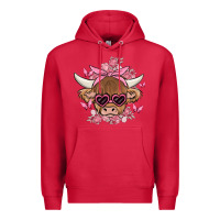 Cardinal cow with flowers and butterflies Premium Hoodie - MaliasSmallBusiness