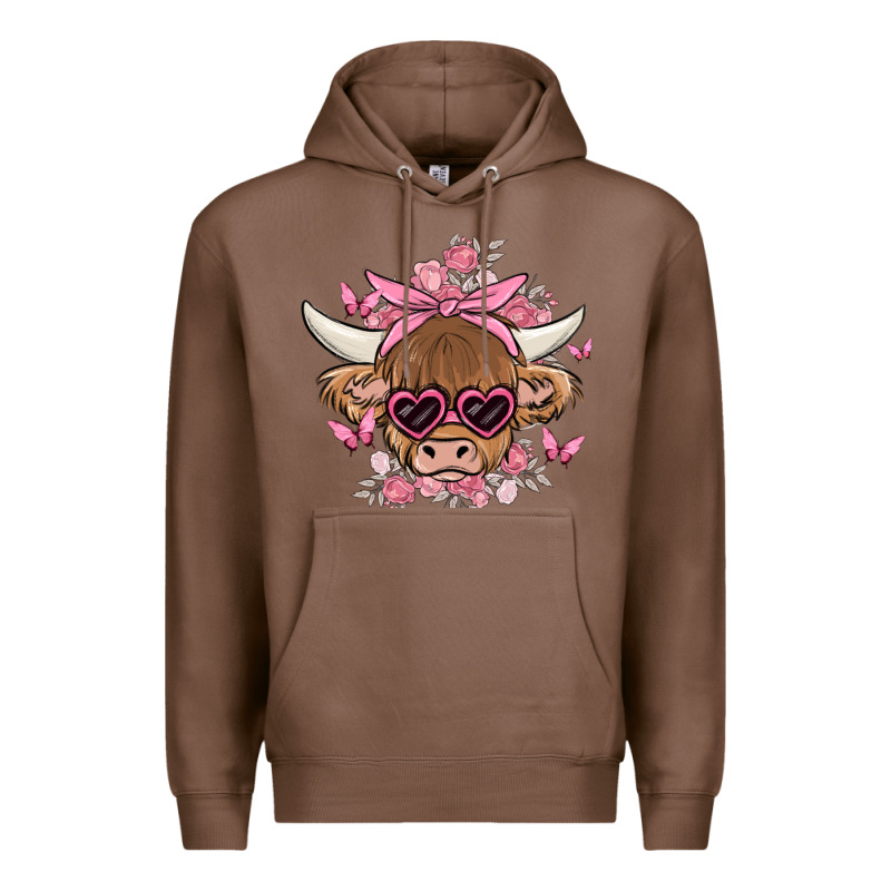 Cow With Flowers And Butterflies Premium Hoodie by MaliasSmallBusiness | Teevron