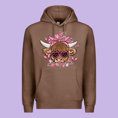 Cow With Flowers And Butterflies Premium Hoodie Designed By Maliassmallbusiness