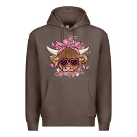 Coffee cow with flowers and butterflies Premium Hoodie - MaliasSmallBusiness
