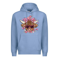 Colony Blue cow with flowers and butterflies Premium Hoodie - MaliasSmallBusiness