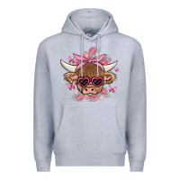 Heather Grey cow with flowers and butterflies Premium Hoodie - MaliasSmallBusiness