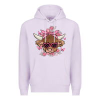 Lilac cow with flowers and butterflies Premium Hoodie - MaliasSmallBusiness