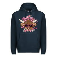 Navy cow with flowers and butterflies Premium Hoodie - MaliasSmallBusiness