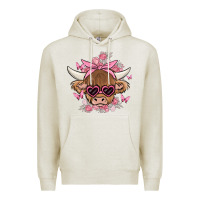 Oatmeal Heather cow with flowers and butterflies Premium Hoodie - MaliasSmallBusiness
