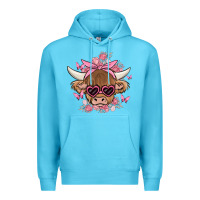 Ocean Blue cow with flowers and butterflies Premium Hoodie - MaliasSmallBusiness