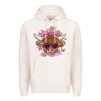 Pale Pink cow with flowers and butterflies Premium Hoodie - MaliasSmallBusiness