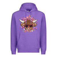 Purple cow with flowers and butterflies Premium Hoodie - MaliasSmallBusiness