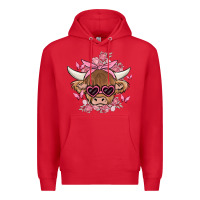 Red cow with flowers and butterflies Premium Hoodie - MaliasSmallBusiness