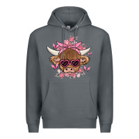 Rock cow with flowers and butterflies Premium Hoodie - MaliasSmallBusiness
