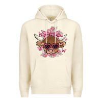 Sandshell cow with flowers and butterflies Premium Hoodie - MaliasSmallBusiness