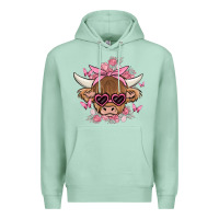 Seafoam cow with flowers and butterflies Premium Hoodie - MaliasSmallBusiness