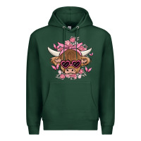 Sports Green cow with flowers and butterflies Premium Hoodie - MaliasSmallBusiness