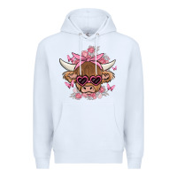 White cow with flowers and butterflies Premium Hoodie - MaliasSmallBusiness