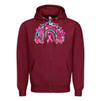 Burgundy Breast Cancer Rainbow Zipper Hoodie - texasbilliewilder