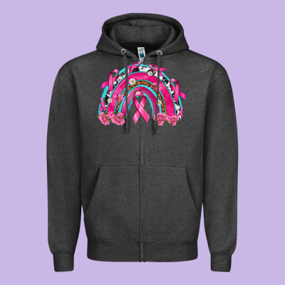 Breast Cancer Rainbow Zipper Hoodie Designed By Texasbilliewilder