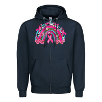 Navy Breast Cancer Rainbow Zipper Hoodie - texasbilliewilder