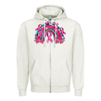 Oatmeal Heather Breast Cancer Rainbow Zipper Hoodie - texasbilliewilder