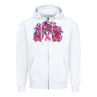 White Breast Cancer Rainbow Zipper Hoodie - texasbilliewilder