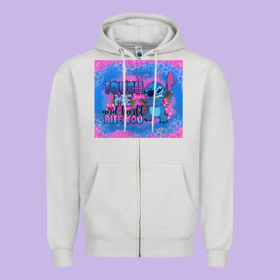 Touch Me And I Will Bite You Stitch Zipper Hoodie Designed By Zillion Design Studio