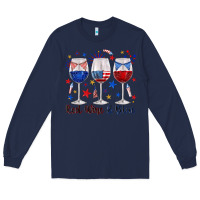 Navy red wine and blue wine glasses Long Sleeve Tee - texasbilliewilder