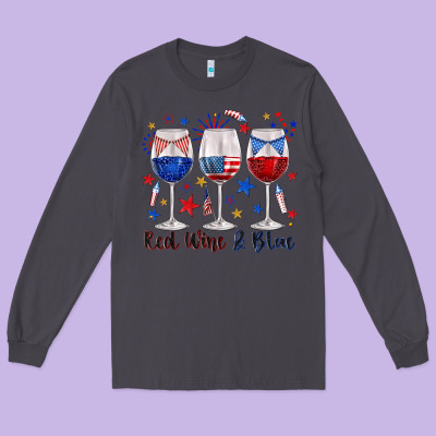 Long Sleeve Tee red wine and blue wine glasses