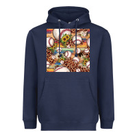 Baseball Leopard Cowhide Sunflower Seamless Pattern Heavyweight Hoodie | Teevron