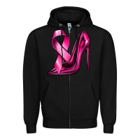 Black Breast Cancer Ribbon and Heels Zipper Hoodie - texasbilliewilder