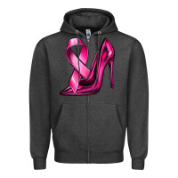 Charcoal Heather Breast Cancer Ribbon and Heels Zipper Hoodie - texasbilliewilder