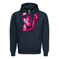 Navy Breast Cancer Ribbon and Heels Zipper Hoodie - texasbilliewilder