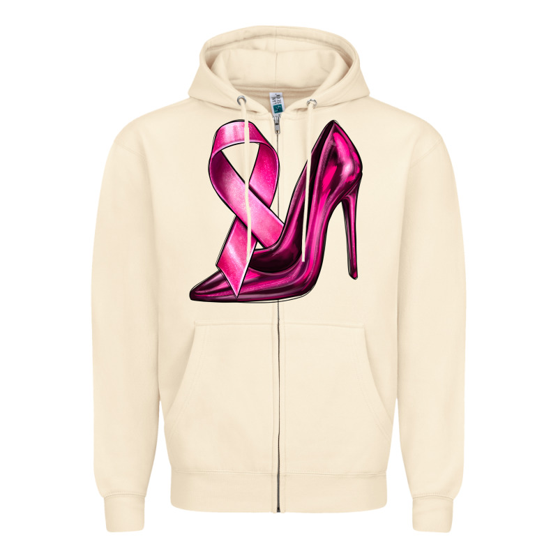 Breast Cancer Ribbon And Heels Zipper Hoodie by texasbilliewilder | Teevron