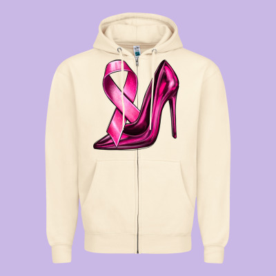 Breast Cancer Ribbon And Heels Zipper Hoodie Designed By Texasbilliewilder