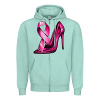 Seafoam Breast Cancer Ribbon and Heels Zipper Hoodie - texasbilliewilder