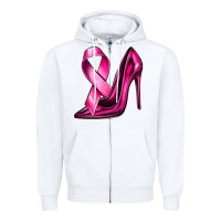 White Breast Cancer Ribbon and Heels Zipper Hoodie - texasbilliewilder