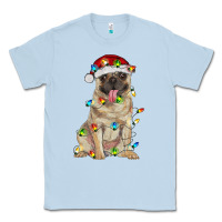 Dusty Blue pug with christmas lights Classic Tee - RanaPortraitStore