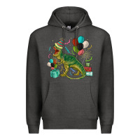 Charcoal Heather party t rex Premium Hoodie - MaliasSmallBusiness