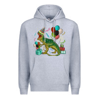 Heather Grey party t rex Premium Hoodie - MaliasSmallBusiness