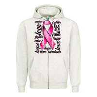 Oatmeal Heather Breast Cancer Ribbon Hope Love Faith Zipper Hoodie - texasbilliewilder