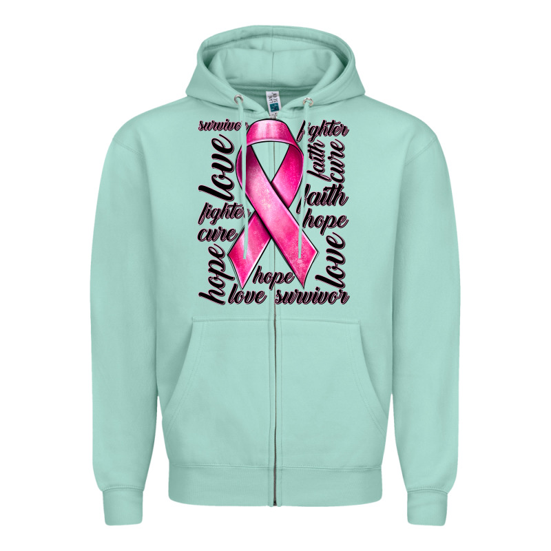 Breast Cancer Ribbon Hope Love Faith Zipper Hoodie by texasbilliewilder | Teevron