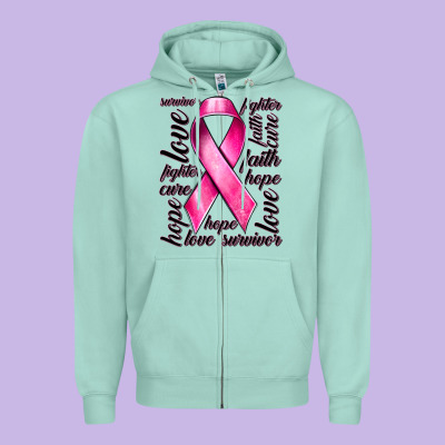 Breast Cancer Ribbon Hope Love Faith Zipper Hoodie Designed By Texasbilliewilder