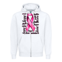 White Breast Cancer Ribbon Hope Love Faith Zipper Hoodie - texasbilliewilder