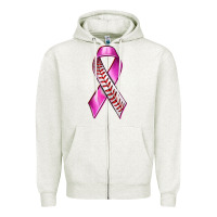 Oatmeal Heather Breast Cancer Ribbon Baseball Zipper Hoodie - texasbilliewilder
