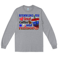 Heather Grey running on iced coffe and freedom Long Sleeve Tee - texasbilliewilder