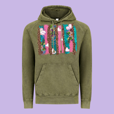 V.d Turquoise Leopard And Flowers  Brushstrokes Vintage Hoodie Designed By Adodesignshop