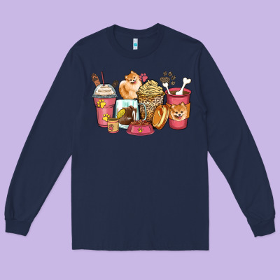 Pomeranian Coffee Cups Long Sleeve Tee Designed By Zillion Design Studio