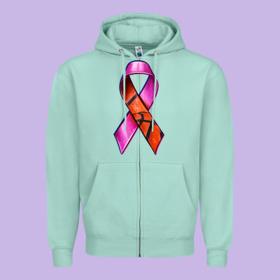 Breast Cancer Ribbon Basketball Zipper Hoodie Designed By Texasbilliewilder