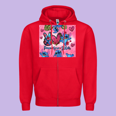 Peace Love Stitch Zipper Hoodie Designed By Zillion Design Studio