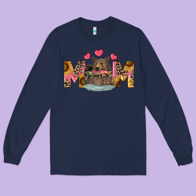 Long Sleeve Tee mom bear with sunflowers